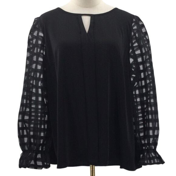 BLOOMCHIC 14-16 1X Plus Black Long Sleeve Neck Cut Out Shirt Blouse NWT B67 - Picture 3 of 8